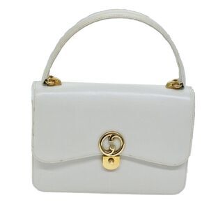 Gucci 1973 Flap Top Handle Leather White Leather Handbag
